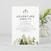 JENNA Pine Tree Adventure erwartet Baby Shower Einladung (Stehend Vorderseite)