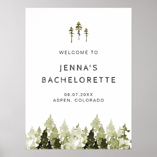 JENNA Pine Tree Mountain Woods Camp Bachelorette Poster (Vorne)