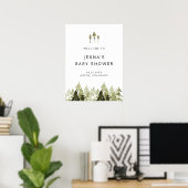 JENNA Rustic Pine Tree Baby Dusche Willkommenspend Poster (Heimbüro)