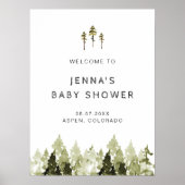 JENNA Rustic Pine Tree Baby Dusche Willkommenspend Poster (Vorne)