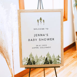 JENNA Rustic Pine Tree Baby Dusche Willkommenspend Poster