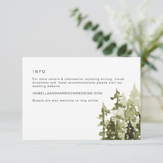 JENNA Rustic Pine Tree Wedding Details Card Einladung (Stehend Vorderseite)