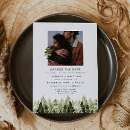 JENNA Rustic Pine Tree Wedding Reschedul Einladung