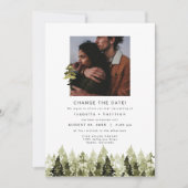 JENNA Rustic Pine Tree Wedding Reschedul Einladung (Vorderseite)