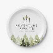 JENNA Rustic Watercolor Pine Tree Baby Dusche Pappteller (Vorderseite)