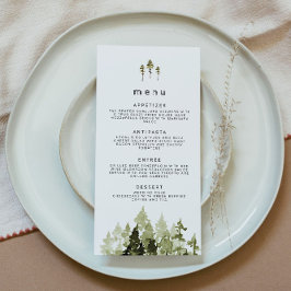 JENNA Rustic Watercolor Pine Tree Wedding Menu Dankeskarte