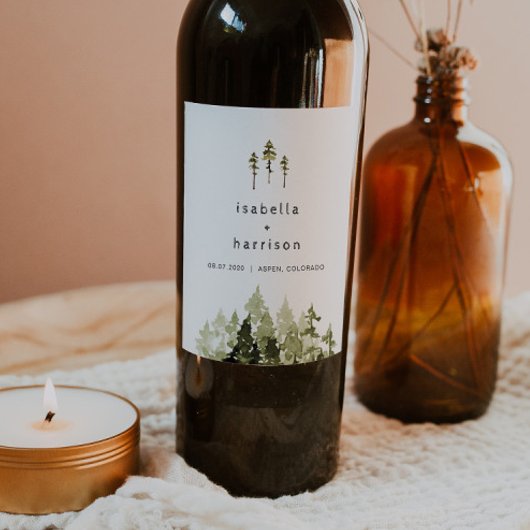JENNA Rustic Watercolor Pine Tree Weinroute Mendri Weinetikett