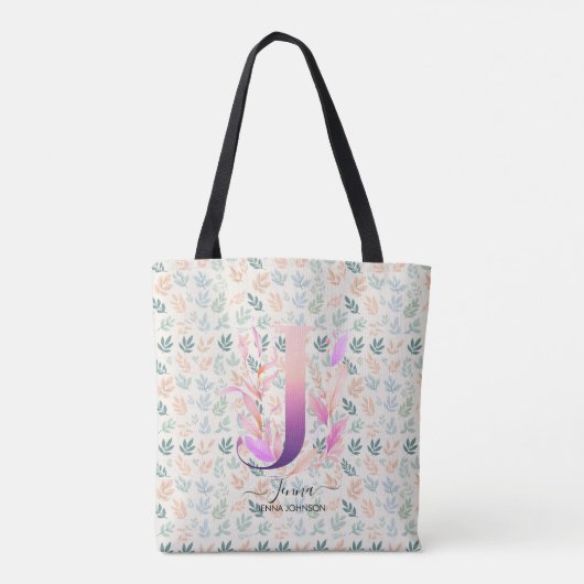 Jennas strahlendes Monogramm-Design für die Blüte Tasche (Rückseite)