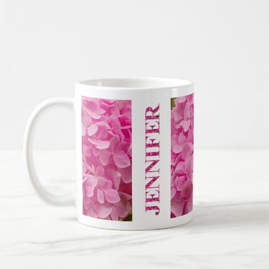 "Jennifer" Elegant Pink Hydrangea Blumenschrift Kaffeetasse (Links)