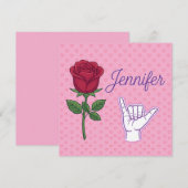 Jennifer Namensdesign mit roter Rose & Shaka-Hand Dankeskarte (Vorne/Hinten)