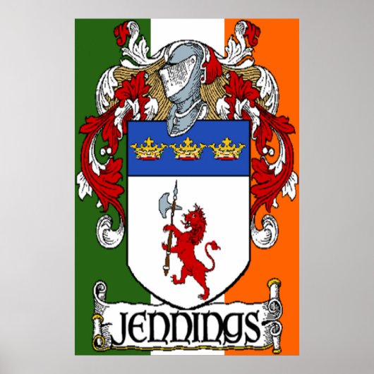 Jennings Coat of Arms Irish Flag Print Poster (Vorne)