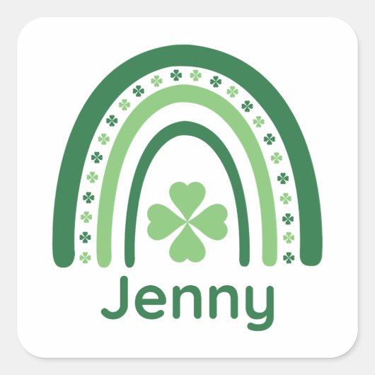 Jenny Name Clover Boho Rainbow Quadratischer Aufkleber (Vorderseite)