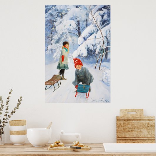 Jenny Nyström Children sledding 1910 Winter XL Poster (Küche)