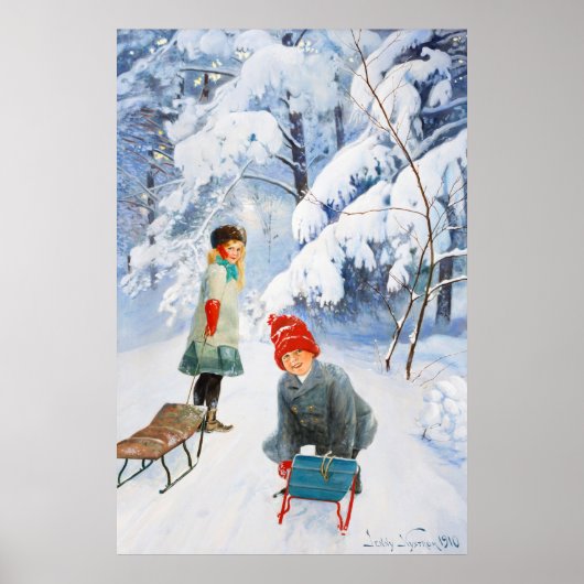 Jenny Nyström Children sledding 1910 Winter XL Poster (Vorne)