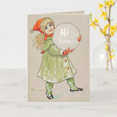 Jenny Nyström Girl mit Schneeball CC0090 Geburtsta Karte (Gelbe Blume)