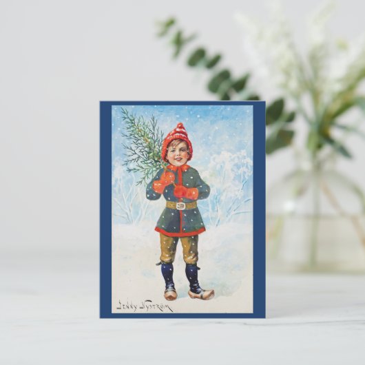 Jenny Nystrom - Junge mit Weihnachtsbaum Postkarte (Stehend Vorderseite)