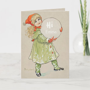 Jenny Nyström Mädchen mit Schneeball CC0090 Geburt Karte