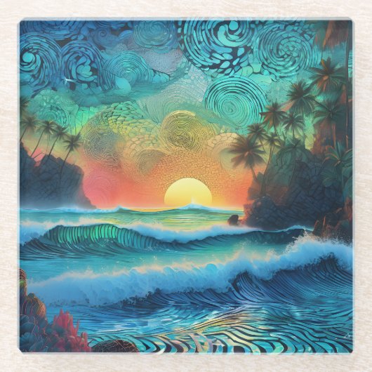 Jenseits der Blues Seascape Glasuntersetzer (Vorderseite)