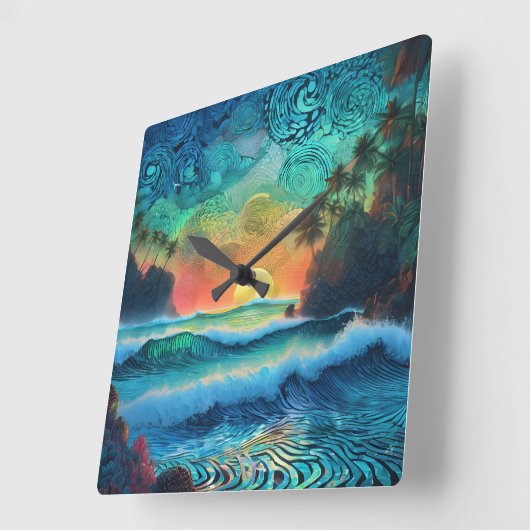 Jenseits der Blues Seascape Quadratische Wanduhr (Winkel)