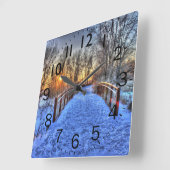 Jenseits der Bridge Winterlandschaft Quadratische Wanduhr (Winkel)