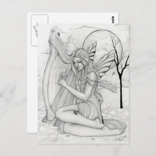 Jenseits der Zeit - Fee mit Harfe Postkarte (Vorne/Hinten)