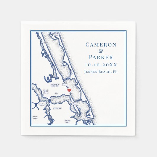Jensen Beach Florida Map Navy Blue Elegant Wedding Serviette (Vorderseite)