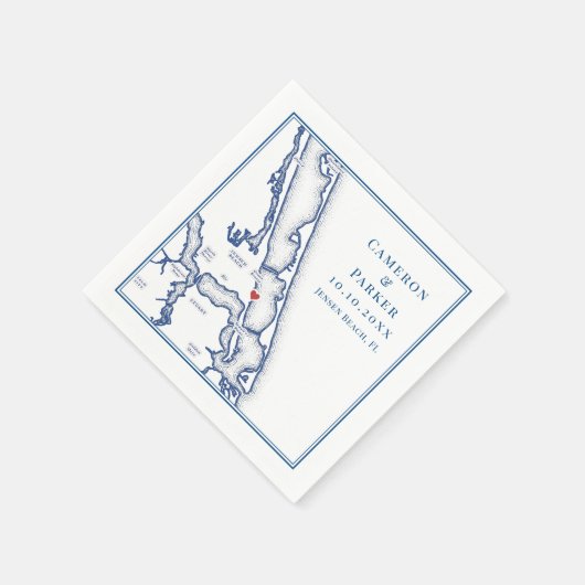 Jensen Beach Florida Map Navy Blue Elegant Wedding Serviette (Ecke)