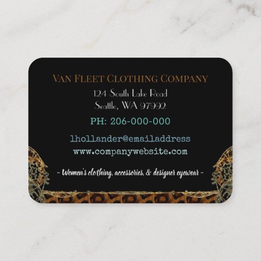 Jenuplaythe Animal Print Mélange Beruflich Visitenkarte (Rückseite)