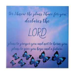 Jeremiah 29:11 Blue Butterflies Keramik Tile Fliese