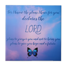 Jeremiah 29:11 Blue Butterfly Keramik Tile