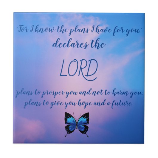 Jeremiah 29:11 Blue Butterfly Keramik Tile Fliese (Vorderseite)