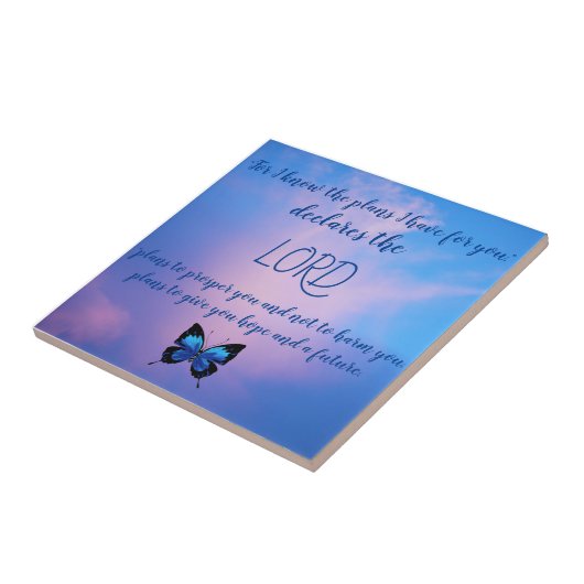 Jeremiah 29:11 Blue Butterfly Keramik Tile Fliese (Seite)