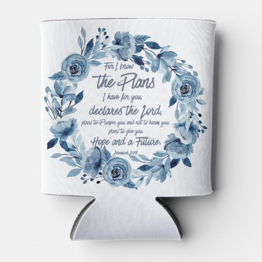 Jeremiah 29:11 Denn ich kenne die Pläne Blue Flora Dosenkühler (Vorderseite)