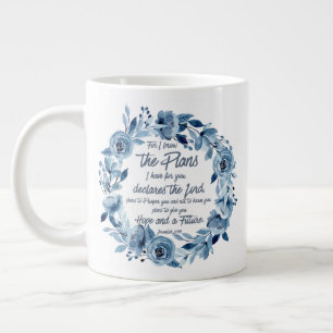 Jeremiah 29:11 Denn ich kenne die Pläne Blue Flora Jumbo-Tasse