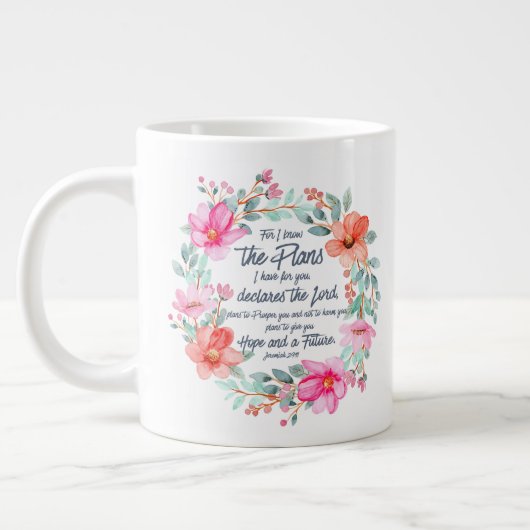 Jeremiah 29:11 Denn ich kenne die Pläne rosa Blume Jumbo-Tasse (Links)