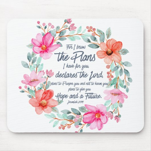 Jeremiah 29:11 Denn ich kenne die Pläne rosa Blume Mousepad (Vorne)