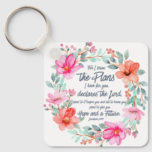 Jeremiah 29:11 Denn ich kenne die Pläne rosa Blume Schlüsselanhänger (Vorderseite)