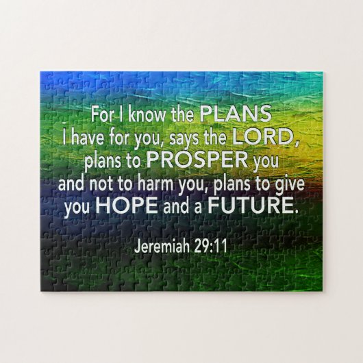 Jeremiah 29:11 FÜR ICH KENNE DIE PLANS Blue Christ Puzzle (Horizontal)