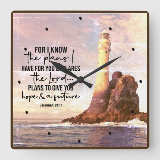 Jeremiah 29:11 Ich kenne meine Pläne für Sie Quadratische Wanduhr (Vorderseite)