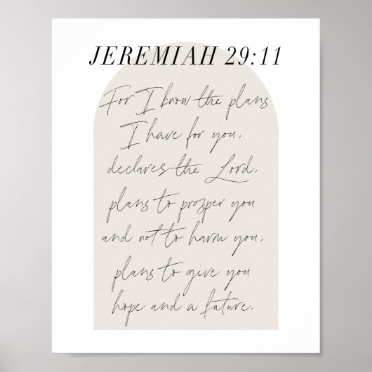 Jeremiah 29:11 Minimal Boho Beige Arch Script Poster (Vorne)