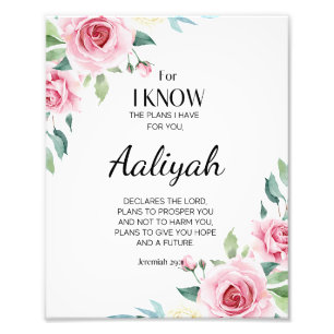 Jeremiah 29:11 Persönliche Gestaltung der rosa Ros Fotodruck