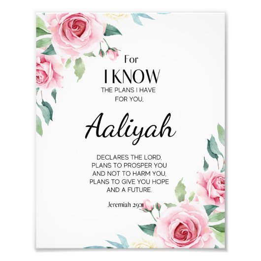 Jeremiah 29:11 Persönliche Gestaltung der rosa Ros Fotodruck (Vorne)