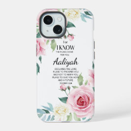 Jeremiah 29:11 Persönliche Gestaltung der rosa Ros iPhone 15 Hülle