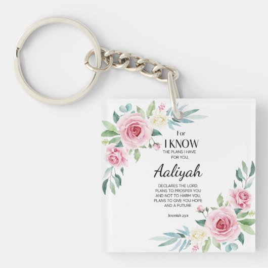 Jeremiah 29:11 Persönliche Gestaltung der rosa Ros Schlüsselanhänger (Vorderseite)
