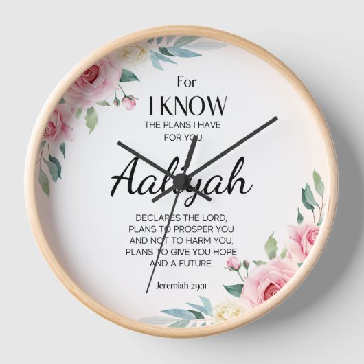 Jeremiah 29:11 Persönliche Gestaltung der rosa Ros Uhr (Vorderseite)