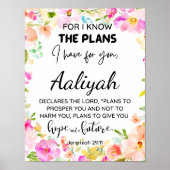 Jeremiah 29:11 Pink Floral Personalize Scripture Poster (Vorne)