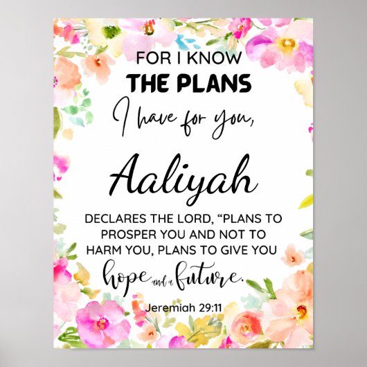 Jeremiah 29:11 Pink Floral Personalize Scripture Poster (Vorne)