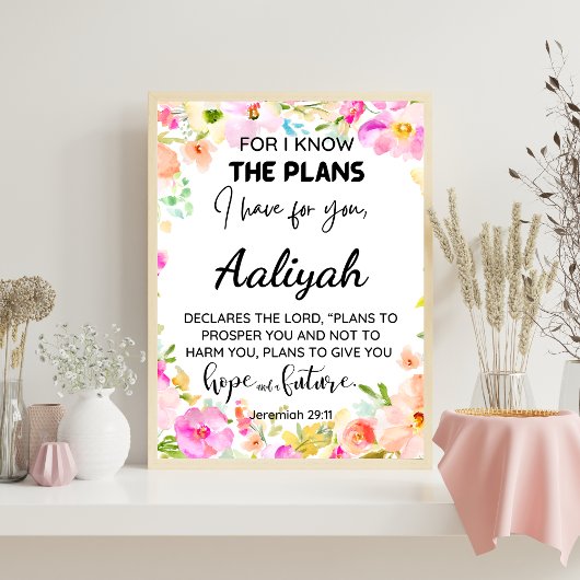 Jeremiah 29:11 Pink Floral Personalize Scripture Poster
