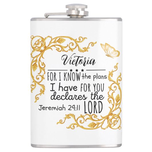Jeremiah 29:11 Pläne habe ich für Sie Custom Gold Flachmann (Vorderseite)