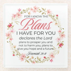 Jeremiah 29:11 Rosa Blume Wreath Bible Verse Glasuntersetzer